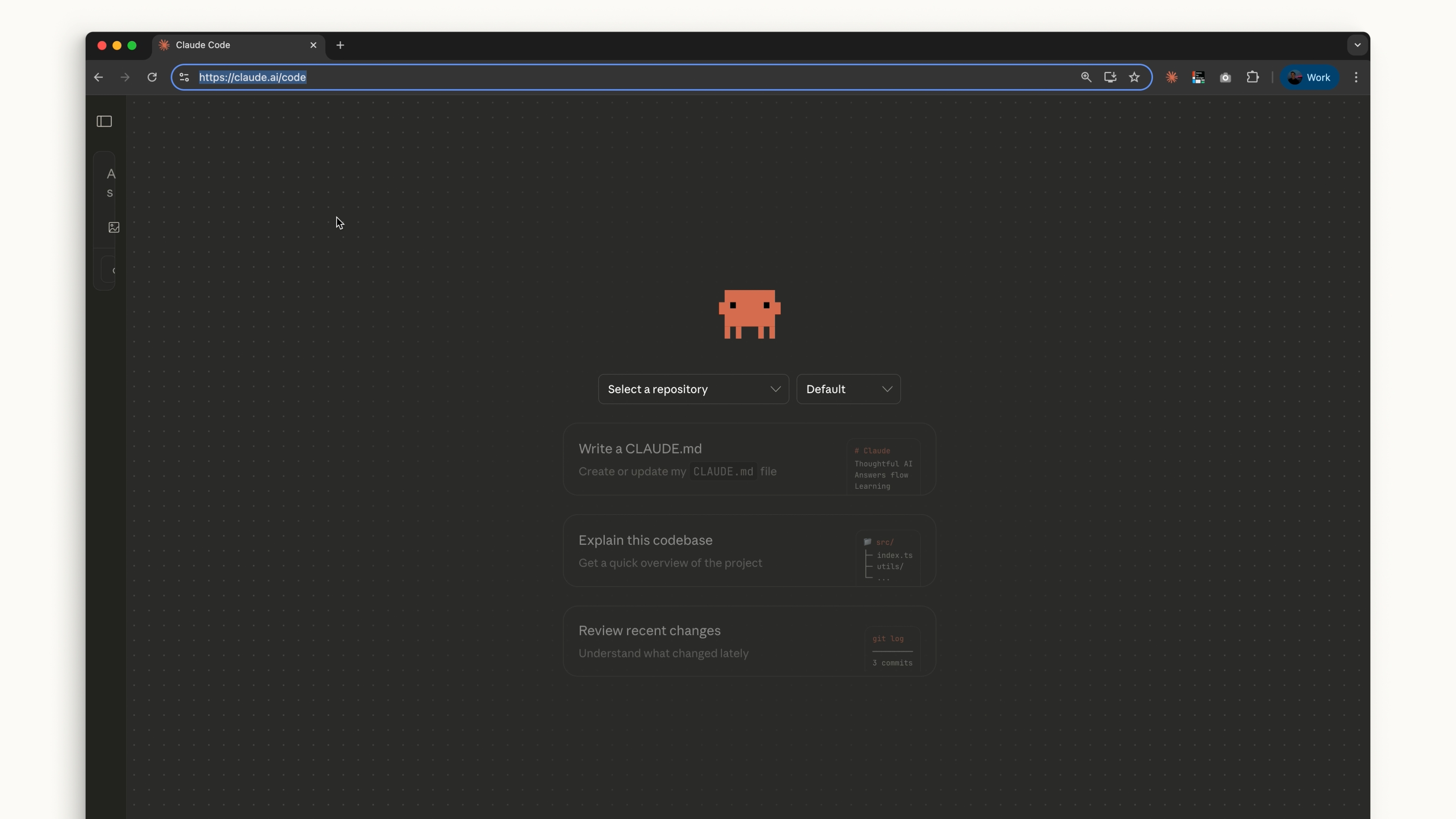 claude.ai/code에서 리포지토리를 선택하는 웹 상의 Claude Code